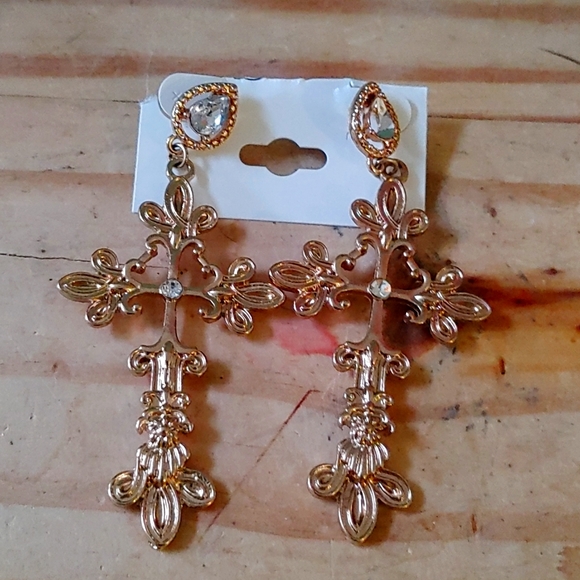 Vintage rose gold cross earings - Picture 1 of 4